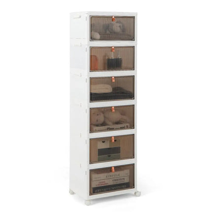 6-Tier Stackable Plastic Storage Bins with Lids and Doors-White - White - Shoe Racks & Storage Benches