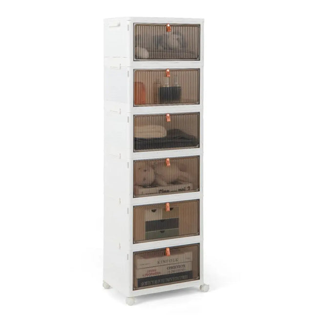 6-Tier Stackable Plastic Storage Bins with Lids and Doors-White - White - Shoe Racks & Storage Benches