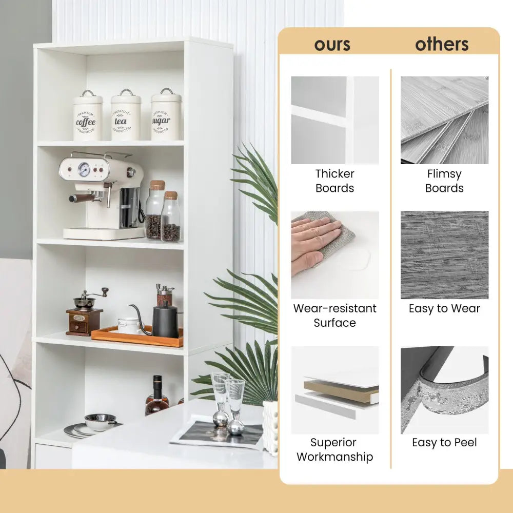 6-Tier Tall Freestanding Bookshelf with 4 Open Shelves and 2 Drawers-White - White - Bookcases