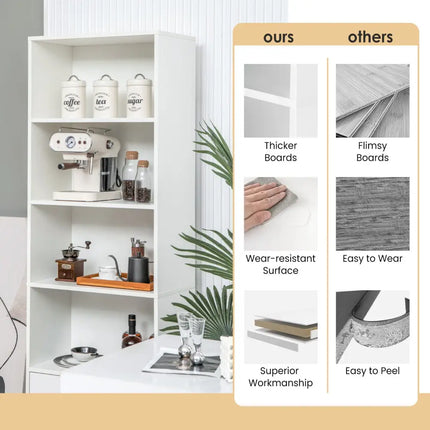 6-Tier Tall Freestanding Bookshelf with 4 Open Shelves and 2 Drawers-White - White - Bookcases