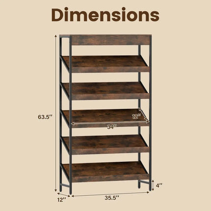 6-Tier Tall Freestanding Bookshelf with Angled Shelves for Home Office-Rustic Brown - Rustic Brown - Bookcases