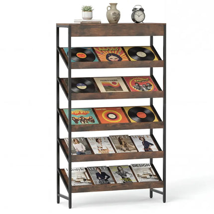 6-Tier Tall Freestanding Bookshelf with Angled Shelves for Home Office-Rustic Brown - Rustic Brown - Bookcases