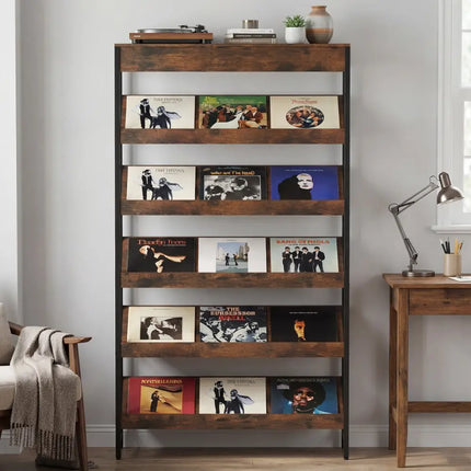 6-Tier Tall Freestanding Bookshelf with Angled Shelves for Home Office-Rustic Brown - Rustic Brown - Bookcases