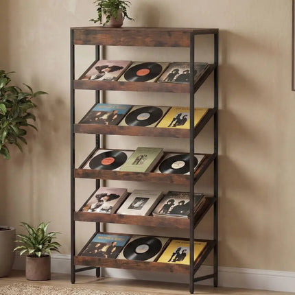6-Tier Tall Freestanding Bookshelf with Angled Shelves for Home Office-Rustic Brown - Rustic Brown - Bookcases