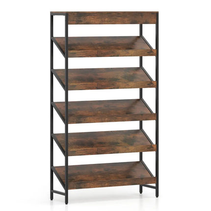 6-Tier Tall Freestanding Bookshelf with Angled Shelves for Home Office-Rustic Brown - Rustic Brown - Bookcases