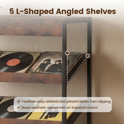 6-Tier Tall Freestanding Bookshelf with Angled Shelves for Home Office-Rustic Brown - Rustic Brown - Bookcases