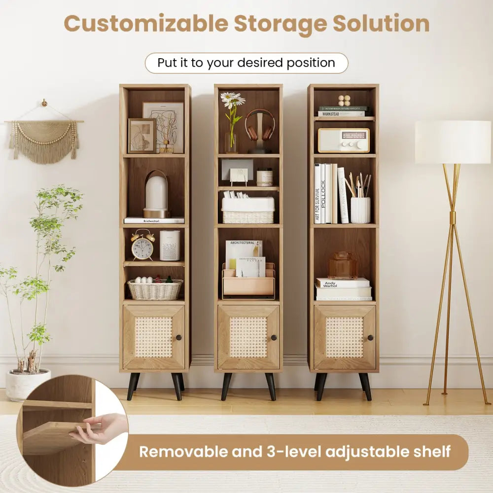6-Tier Tall Narrow Bookcase 54 Inches Slim Storage Cabinet-Natural - Natural - Bookcases