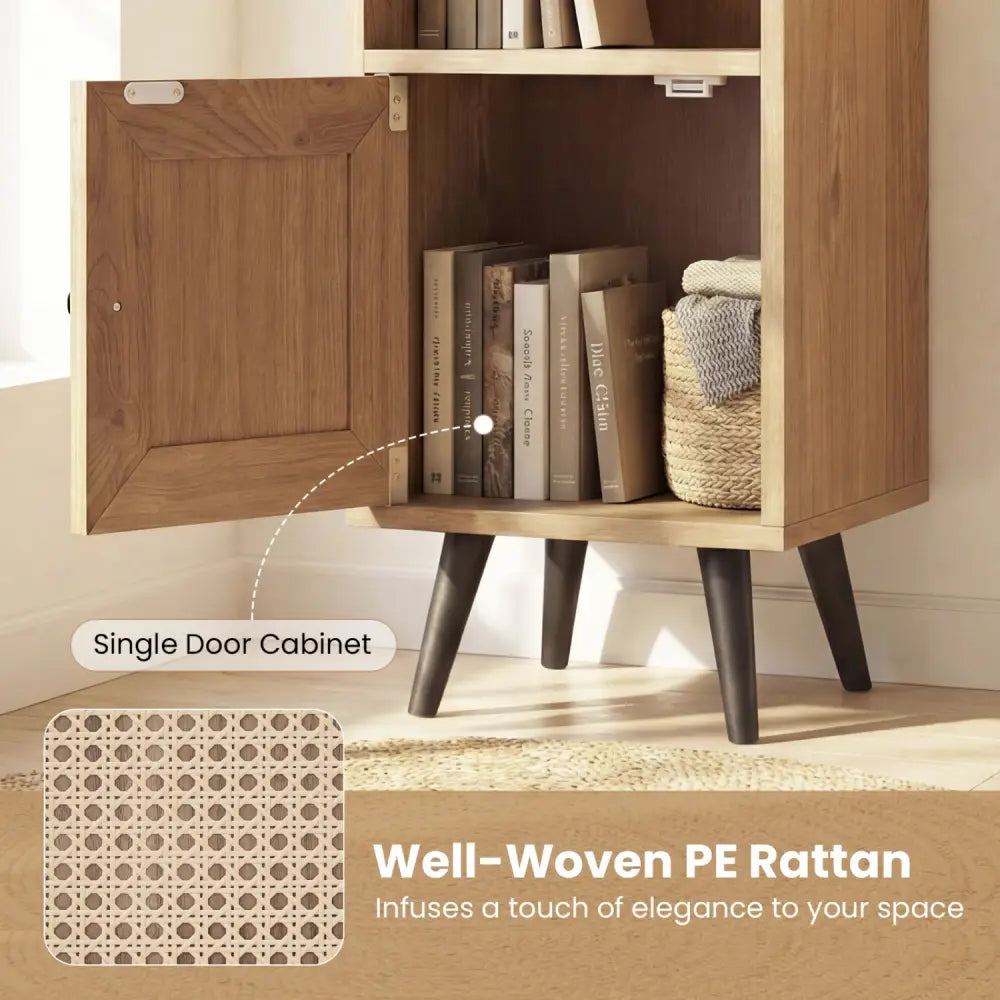6-Tier Tall Narrow Bookcase 54 Inches Slim Storage Cabinet-Natural - Natural - Bookcases