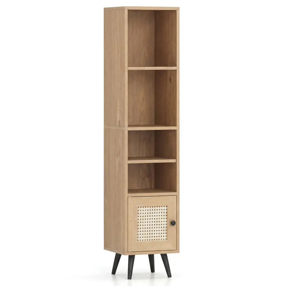 6-Tier Tall Narrow Bookcase 54 Inches Slim Storage Cabinet-Natural - Natural - Bookcases
