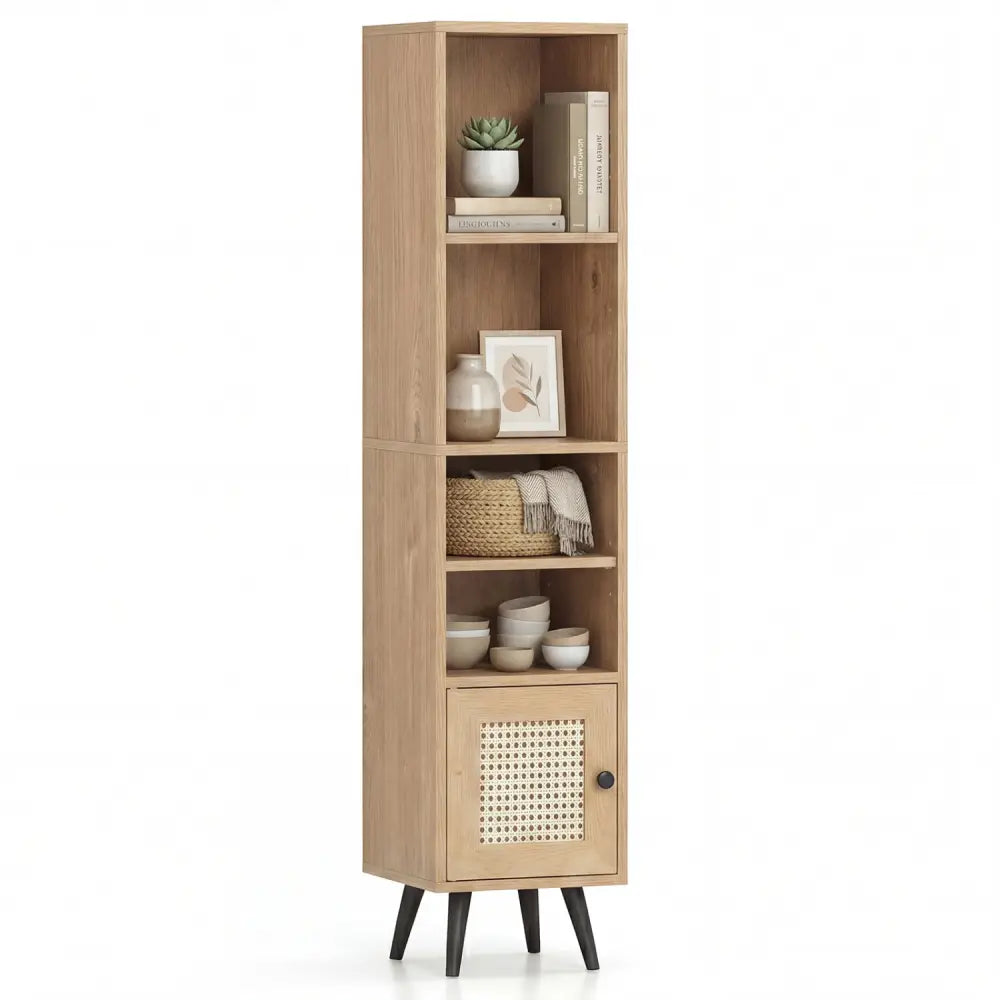 6-Tier Tall Narrow Bookcase 54 Inches Slim Storage Cabinet-Natural - Natural - Bookcases