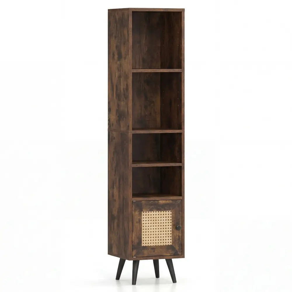 6-Tier Tall Narrow Bookcase 54 Inches Slim Storage Cabinet-Rustic Brown - Rustic Brown - Bookcases
