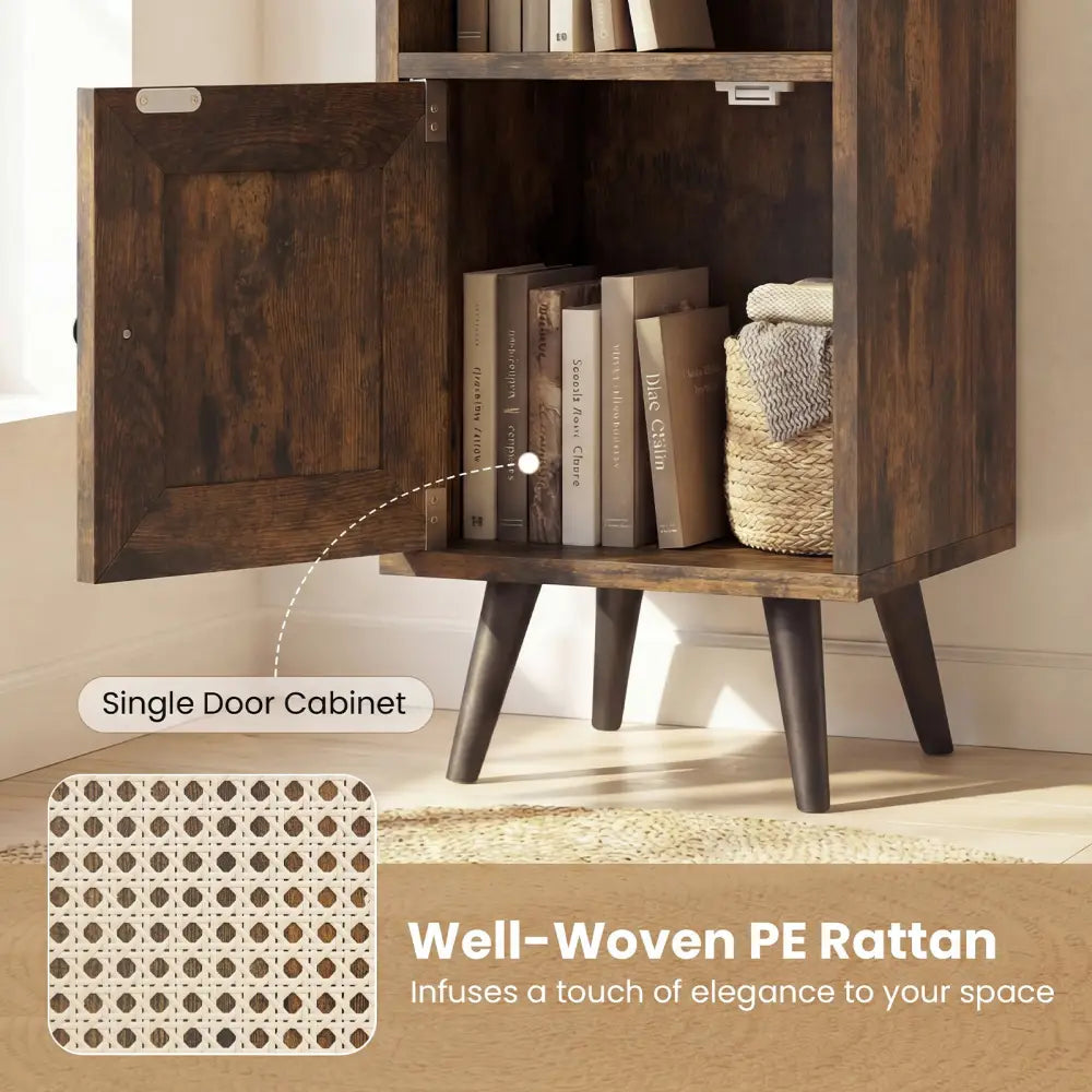 6-Tier Tall Narrow Bookcase 54 Inches Slim Storage Cabinet-Rustic Brown - Rustic Brown - Bookcases
