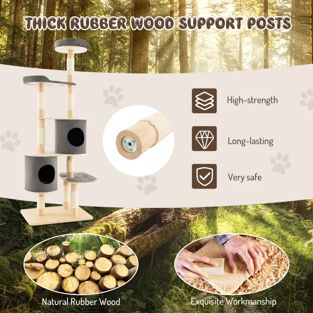 6-Tier Wooden Cat Tree with 2 Removeable Condos Platforms and Perch-Gray - Gray - Cat Trees Condos & Scratchers