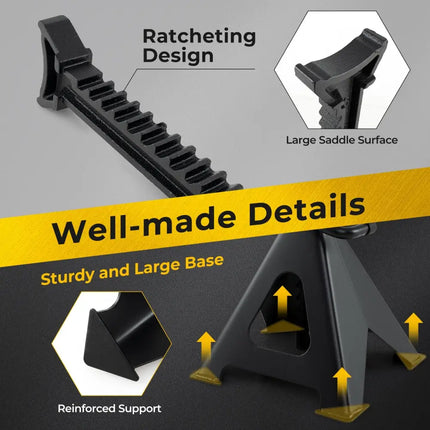 6 Ton 13000 lbs Capacity Metal Car Lifting Stands with 14-23 Inch Adjustable Height - Black - Garages