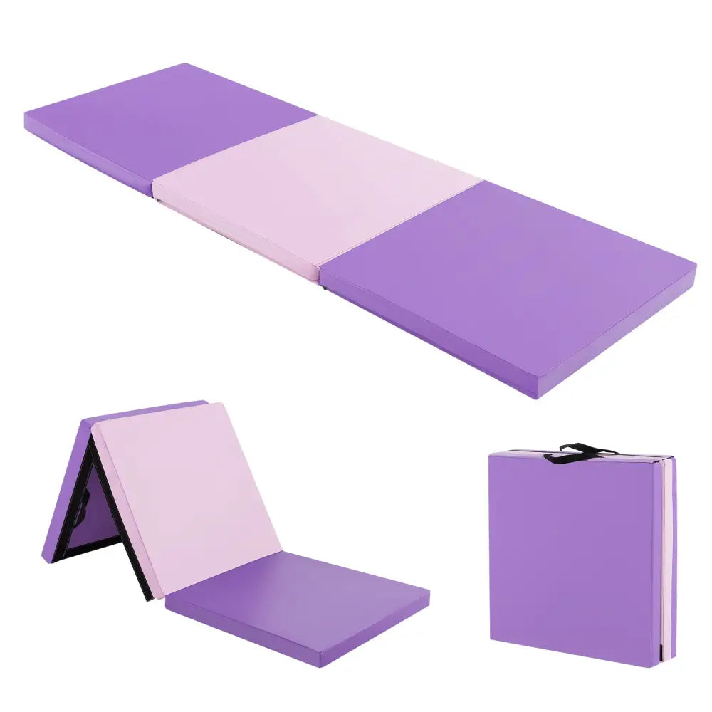6 x 2 FT Tri-Fold Gym Mat with Handles and Removable Zippered Cover-Pink & Purple - Pink & Purple - Yoga & Gym Mats