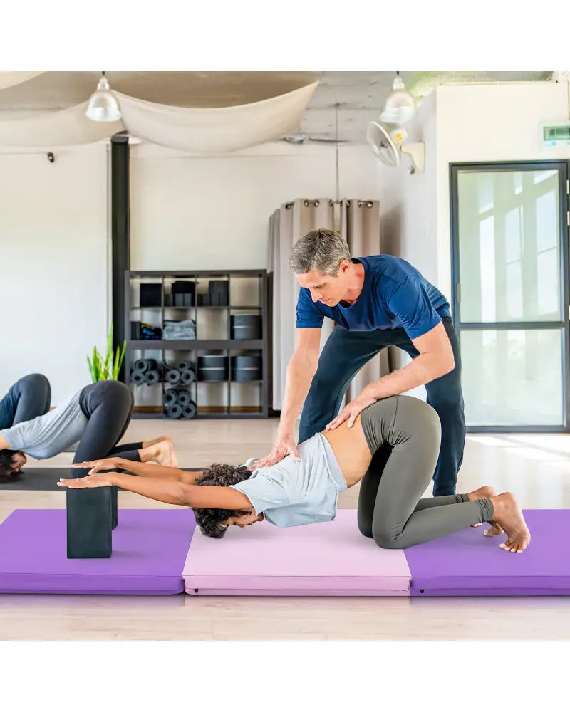 6 x 2 FT Tri-Fold Gym Mat with Handles and Removable Zippered Cover-Pink & Purple - Pink & Purple - Yoga & Gym Mats