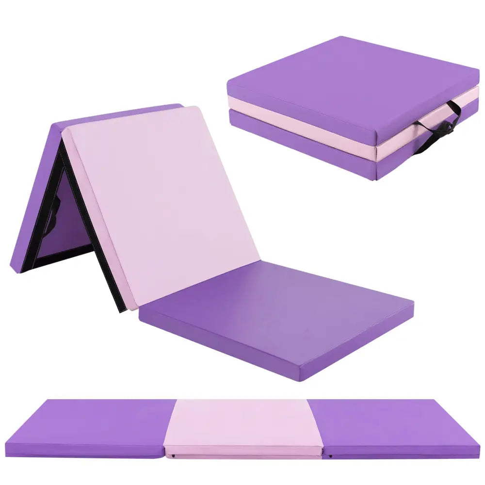 6 x 2 FT Tri-Fold Gym Mat with Handles and Removable Zippered Cover-Pink & Purple - Pink & Purple - Yoga & Gym Mats
