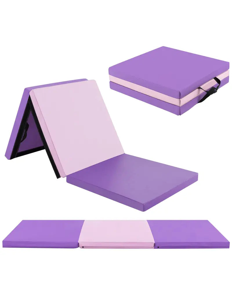 6 x 2 FT Tri-Fold Gym Mat with Handles and Removable Zippered Cover-Pink & Purple - Pink & Purple - Yoga & Gym Mats