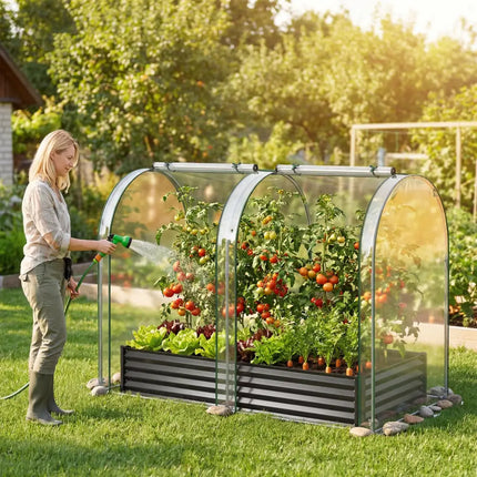 6 x 3 x 1 FT Galvanized Raised Garden Bed with Greenhouse Cover-Black - Black - Raised Garden Beds