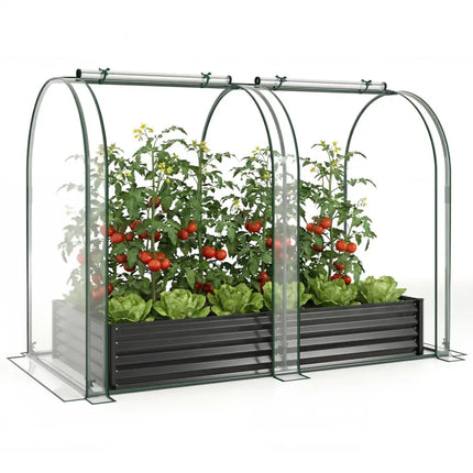 6 x 3 x 1 FT Galvanized Raised Garden Bed with Greenhouse Cover-Black - Black - Raised Garden Beds