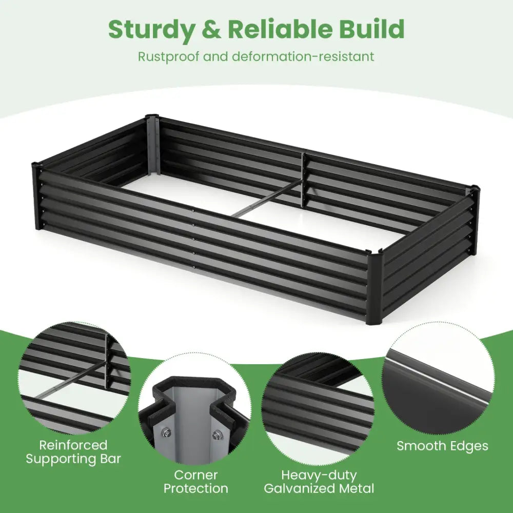 6 x 3 x 1 FT Galvanized Raised Garden Bed with Greenhouse Cover-Black - Black - Raised Garden Beds