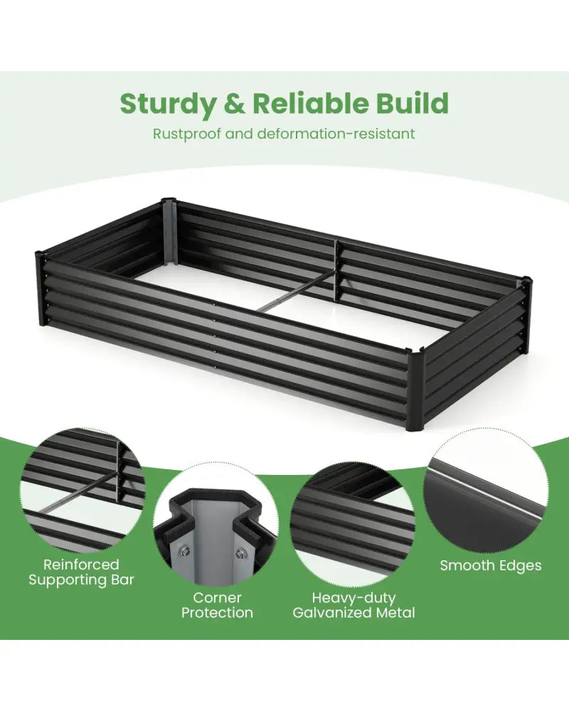 6 x 3 x 1 FT Galvanized Raised Garden Bed with Greenhouse Cover-Black - Black - Raised Garden Beds