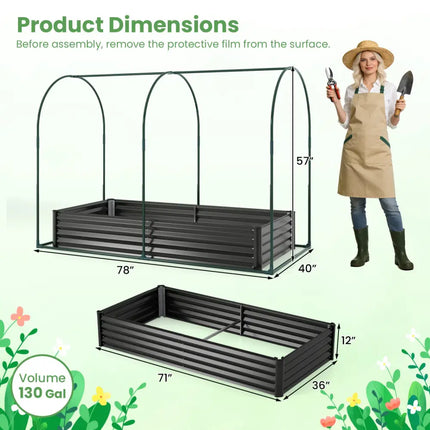 6 x 3 x 1 FT Galvanized Raised Garden Bed with Greenhouse Cover-Black - Black - Raised Garden Beds