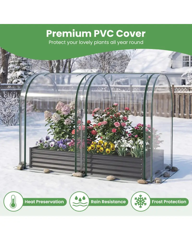 6 x 3 x 1 FT Galvanized Raised Garden Bed with Greenhouse Cover-Black - Black - Raised Garden Beds