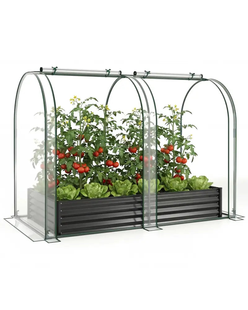 6 x 3 x 1 FT Galvanized Raised Garden Bed with Greenhouse Cover-Black - Black - Raised Garden Beds