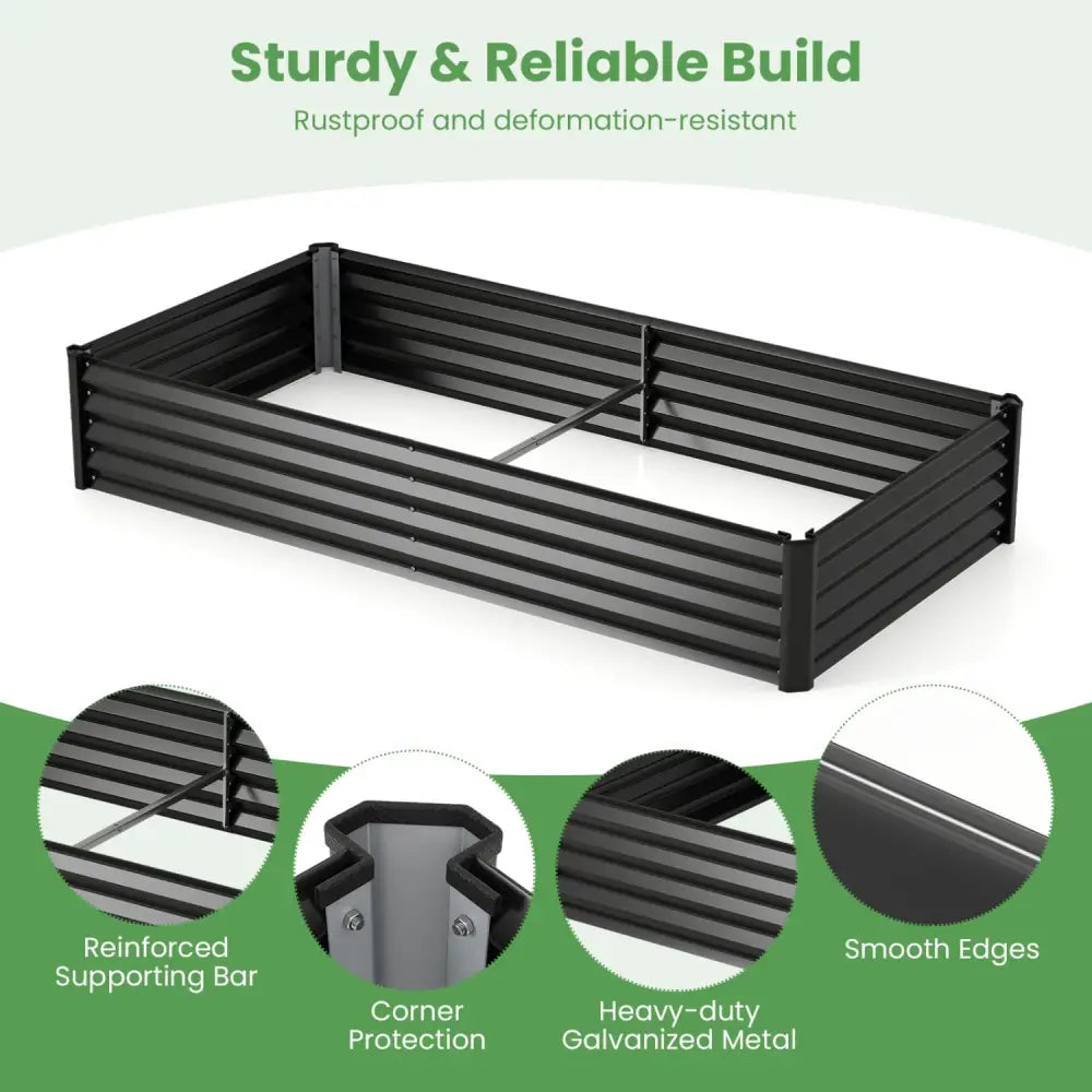 6 x 3 x 1 FT Galvanized Raised Garden Bed with Greenhouse Cover-Black - Black - Raised Garden Beds