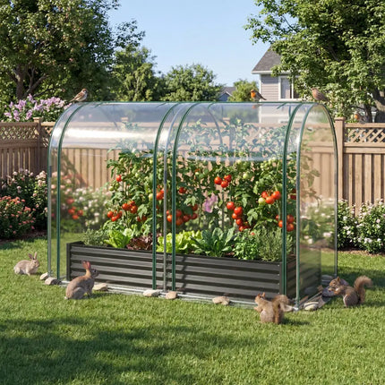 6 x 3 x 1 FT Galvanized Raised Garden Bed with Greenhouse Cover-Black - Black - Raised Garden Beds