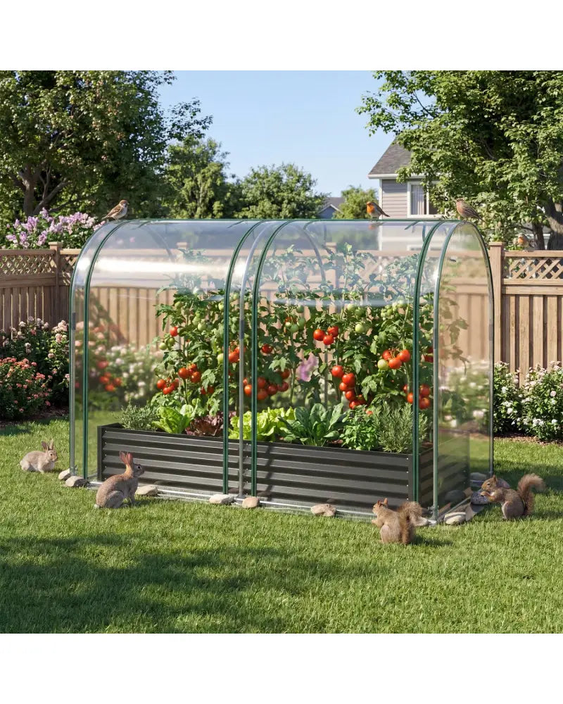 6 x 3 x 1 FT Galvanized Raised Garden Bed with Greenhouse Cover-Black - Black - Raised Garden Beds