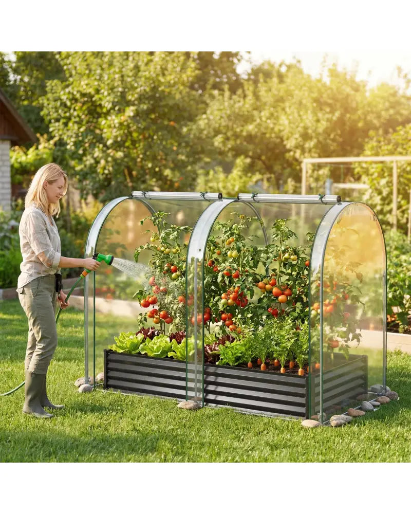 6 x 3 x 1 FT Galvanized Raised Garden Bed with Greenhouse Cover-Black - Black - Raised Garden Beds