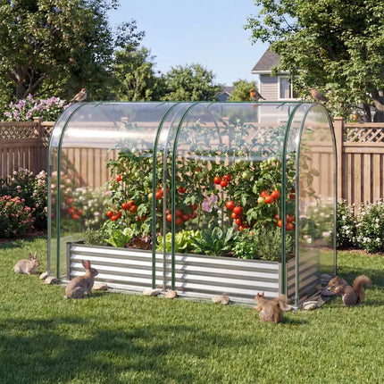 6 x 3 x 1 FT Galvanized Raised Garden Bed with Greenhouse Cover-Silver - Silver - Raised Garden Beds