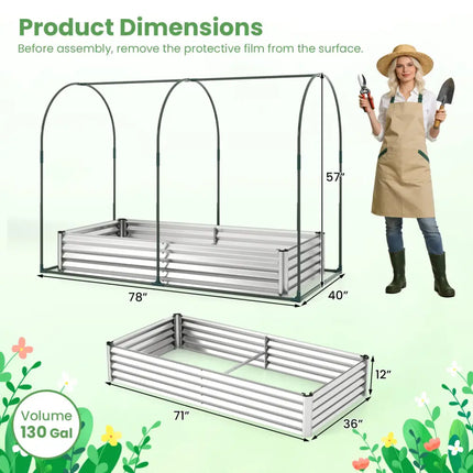 6 x 3 x 1 FT Galvanized Raised Garden Bed with Greenhouse Cover-Silver - Silver - Raised Garden Beds