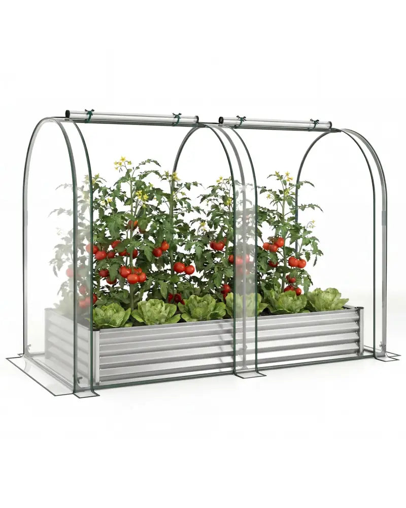 6 x 3 x 1 FT Galvanized Raised Garden Bed with Greenhouse Cover-Silver - Silver - Raised Garden Beds