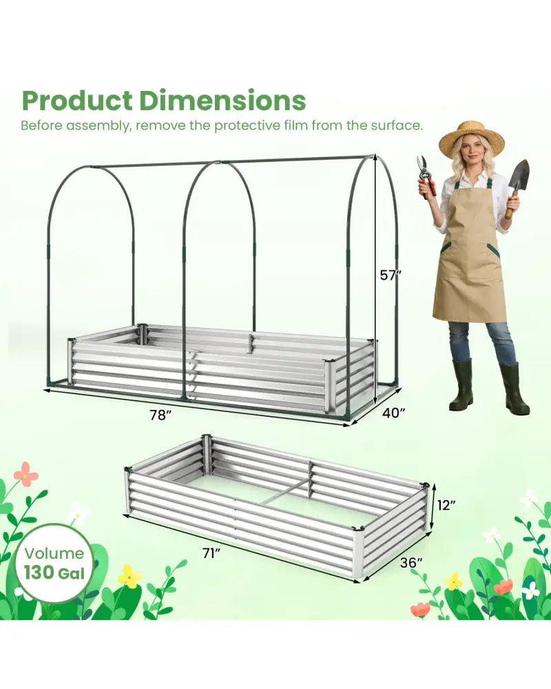 6 x 3 x 1 FT Galvanized Raised Garden Bed with Greenhouse Cover-Silver - Silver - Raised Garden Beds