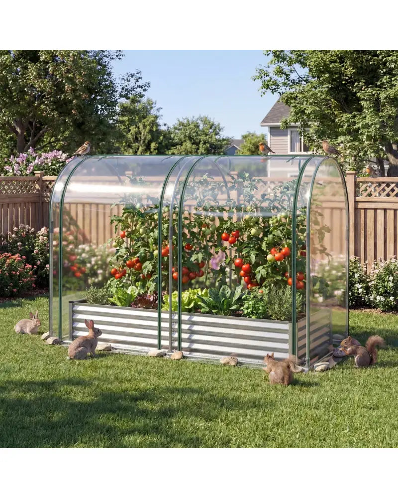 6 x 3 x 1 FT Galvanized Raised Garden Bed with Greenhouse Cover-Silver - Silver - Raised Garden Beds