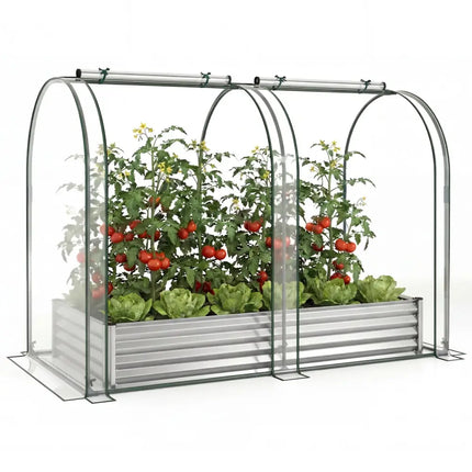 6 x 3 x 1 FT Galvanized Raised Garden Bed with Greenhouse Cover-Silver - Silver - Raised Garden Beds