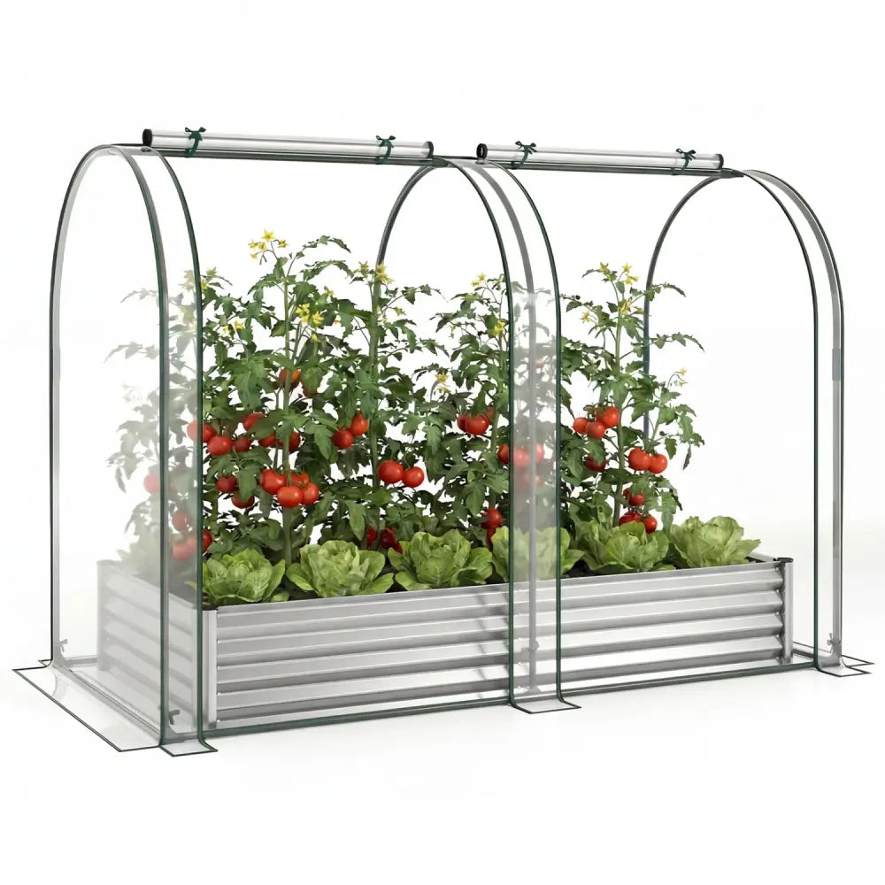 6 x 3 x 1 FT Galvanized Raised Garden Bed with Greenhouse Cover-Silver - Silver - Raised Garden Beds