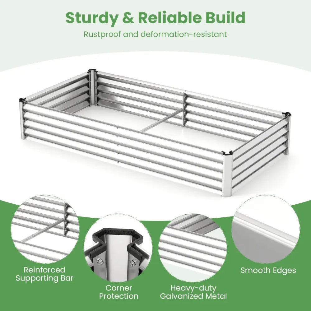 6 x 3 x 1 FT Galvanized Raised Garden Bed with Greenhouse Cover-Silver - Silver - Raised Garden Beds