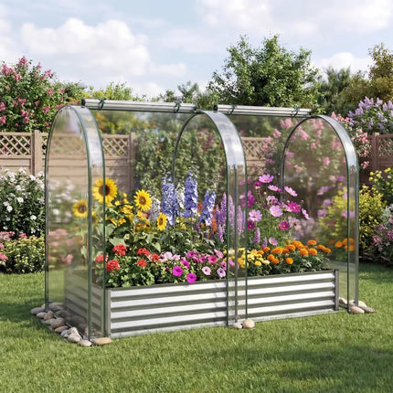 6 x 3 x 1 FT Galvanized Raised Garden Bed with Greenhouse Cover-Silver - Silver - Raised Garden Beds