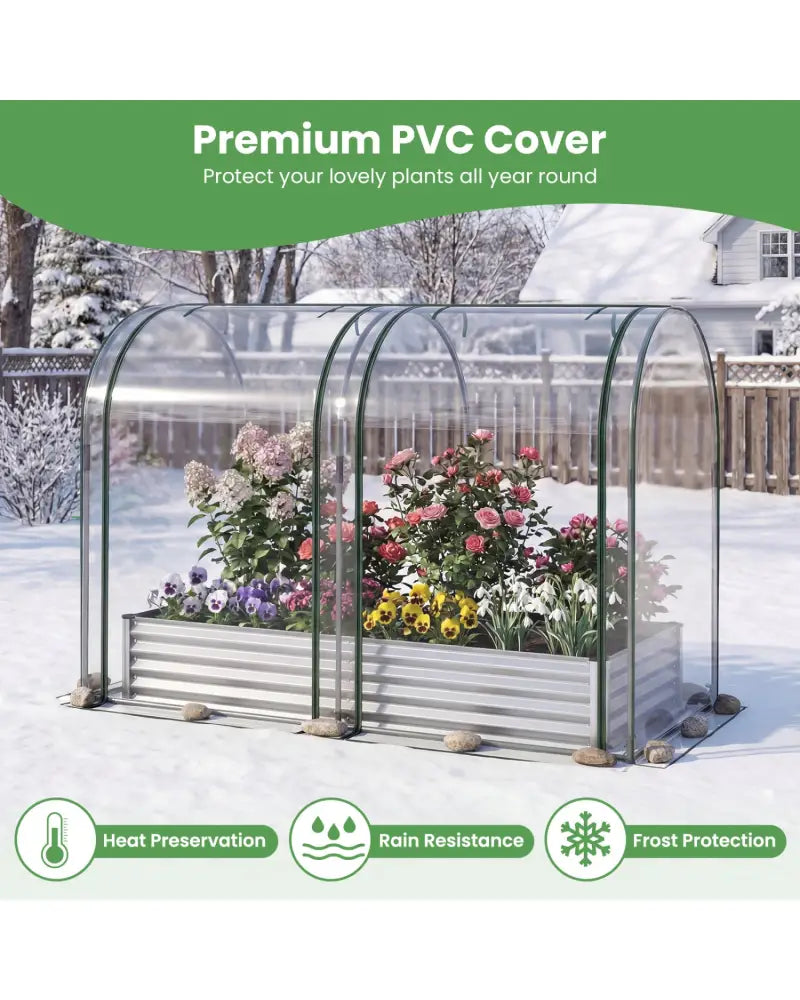 6 x 3 x 1 FT Galvanized Raised Garden Bed with Greenhouse Cover-Silver - Silver - Raised Garden Beds