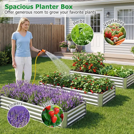 6 x 3 x 1 FT Galvanized Raised Garden Bed with Open-Ended Base-Silver - Silver - Raised Garden Beds