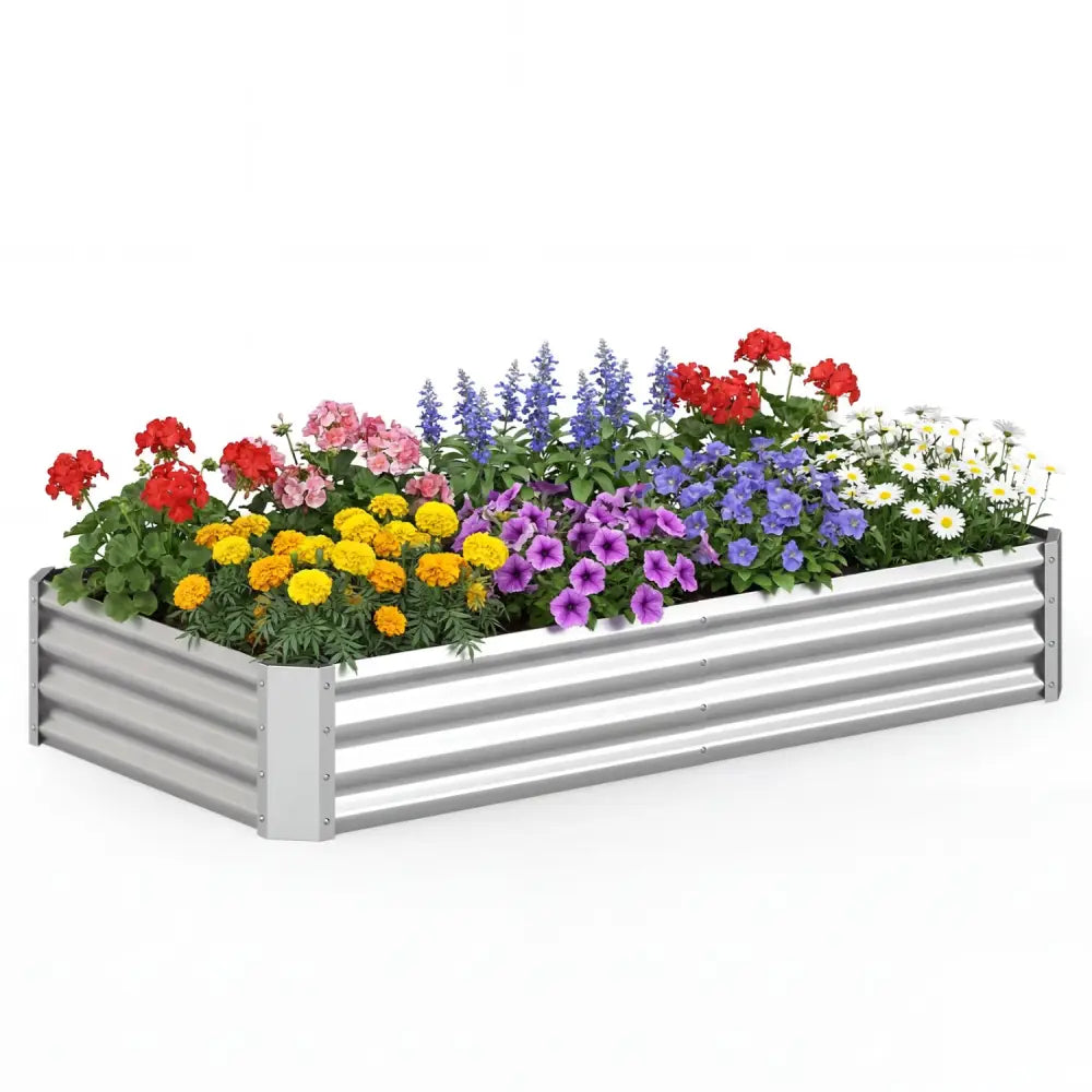 6 x 3 x 1 FT Galvanized Raised Garden Bed with Open-Ended Base-Silver - Silver - Raised Garden Beds