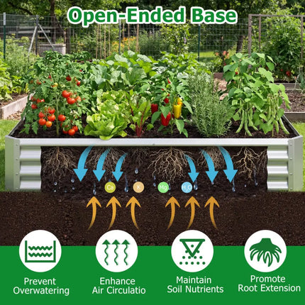 6 x 3 x 1 FT Galvanized Raised Garden Bed with Open-Ended Base-Silver - Silver - Raised Garden Beds