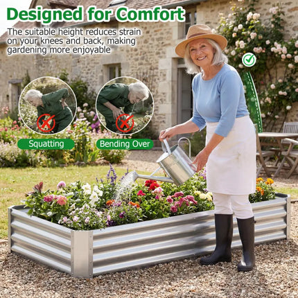 6 x 3 x 1 FT Galvanized Raised Garden Bed with Open-Ended Base-Silver - Silver - Raised Garden Beds