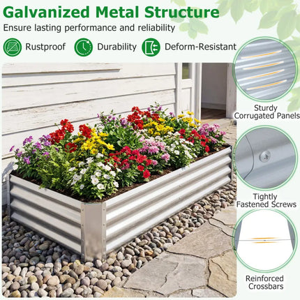 6 x 3 x 1 FT Galvanized Raised Garden Bed with Open-Ended Base-Silver - Silver - Raised Garden Beds