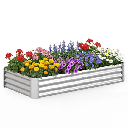 6 x 3 x 1 FT Galvanized Raised Garden Bed with Open-Ended Base-Silver - Silver - Raised Garden Beds
