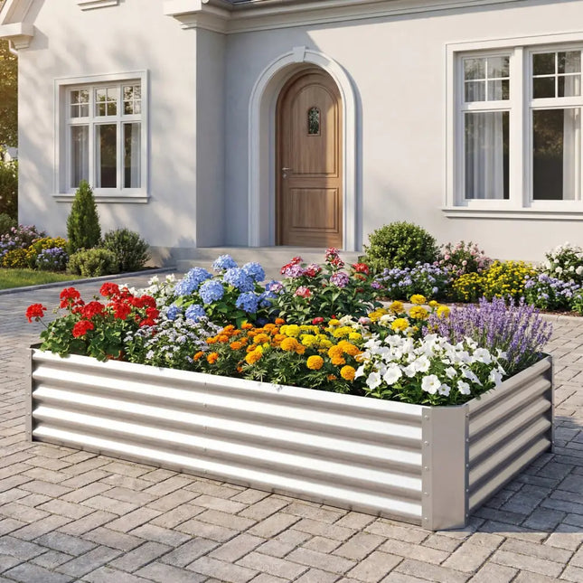 6 x 3 x 1 FT Galvanized Raised Garden Bed with Open-Ended Base-Silver - Silver - Raised Garden Beds